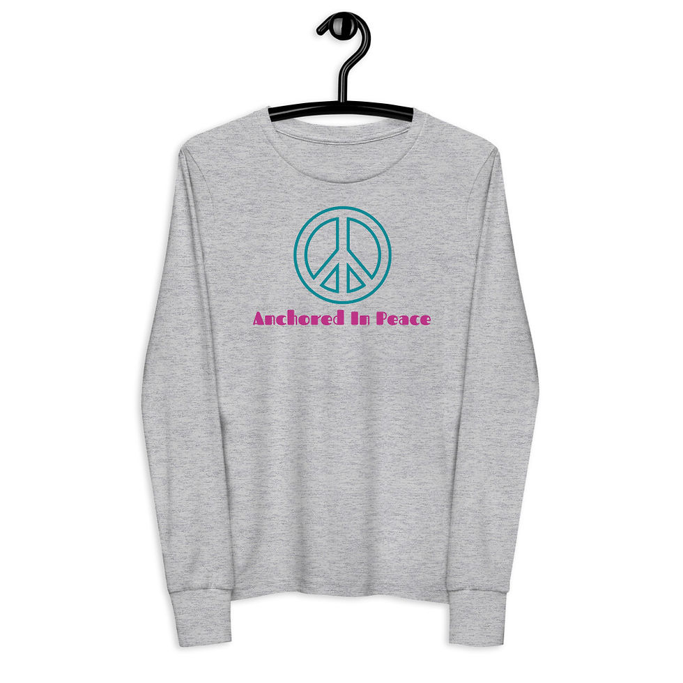 Thumbnail: Anchored In Peace - Youth Long Sleeve Shirt- Pink and Teal
