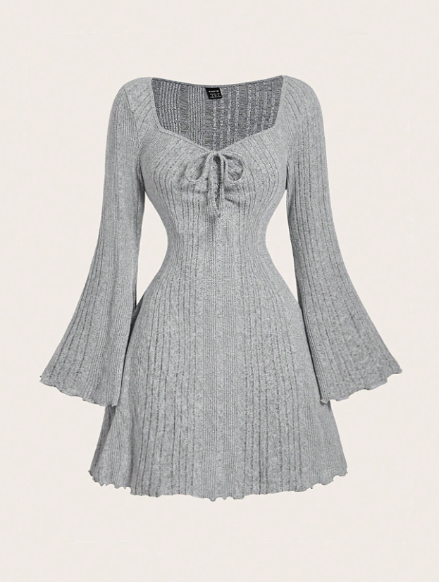 Miniatura: Vestido curto casual para outono/inverno Slim Tricô