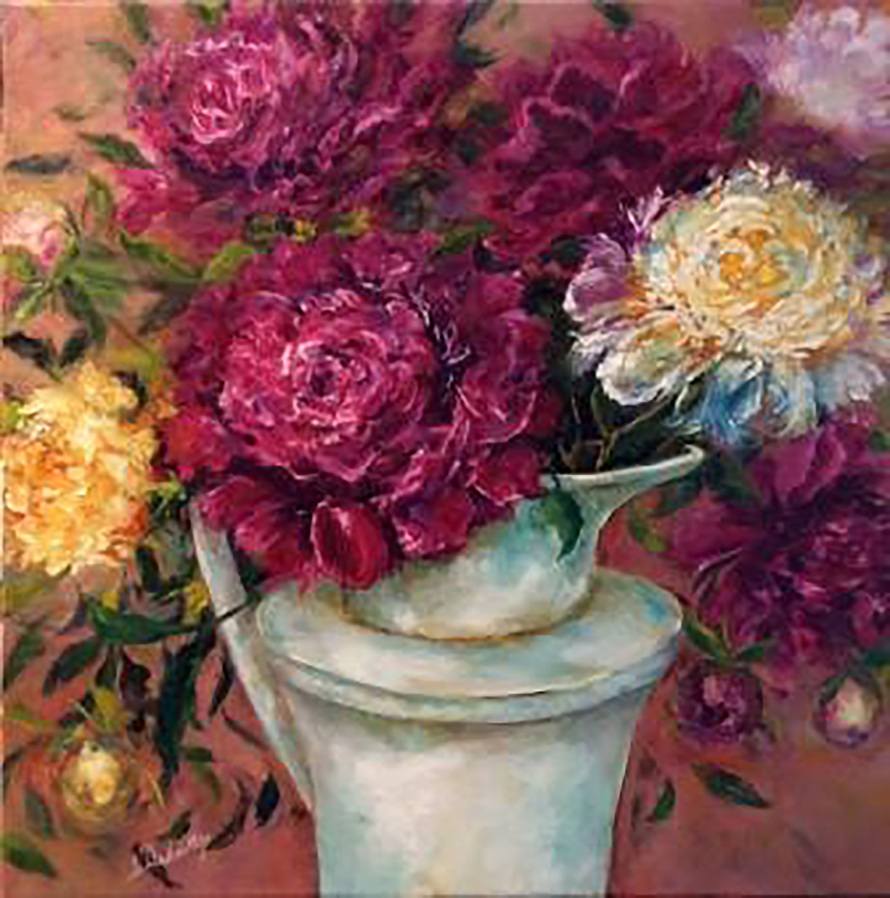 Ruby and White Peonies in French Jug