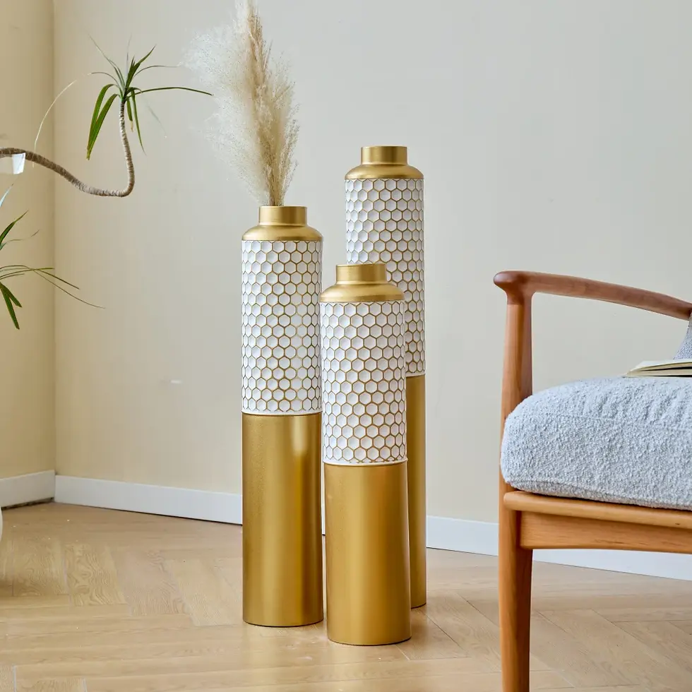 Thumbnail: Modern Style 3-Piece Home Decoration Set Glazed White Metal Vase