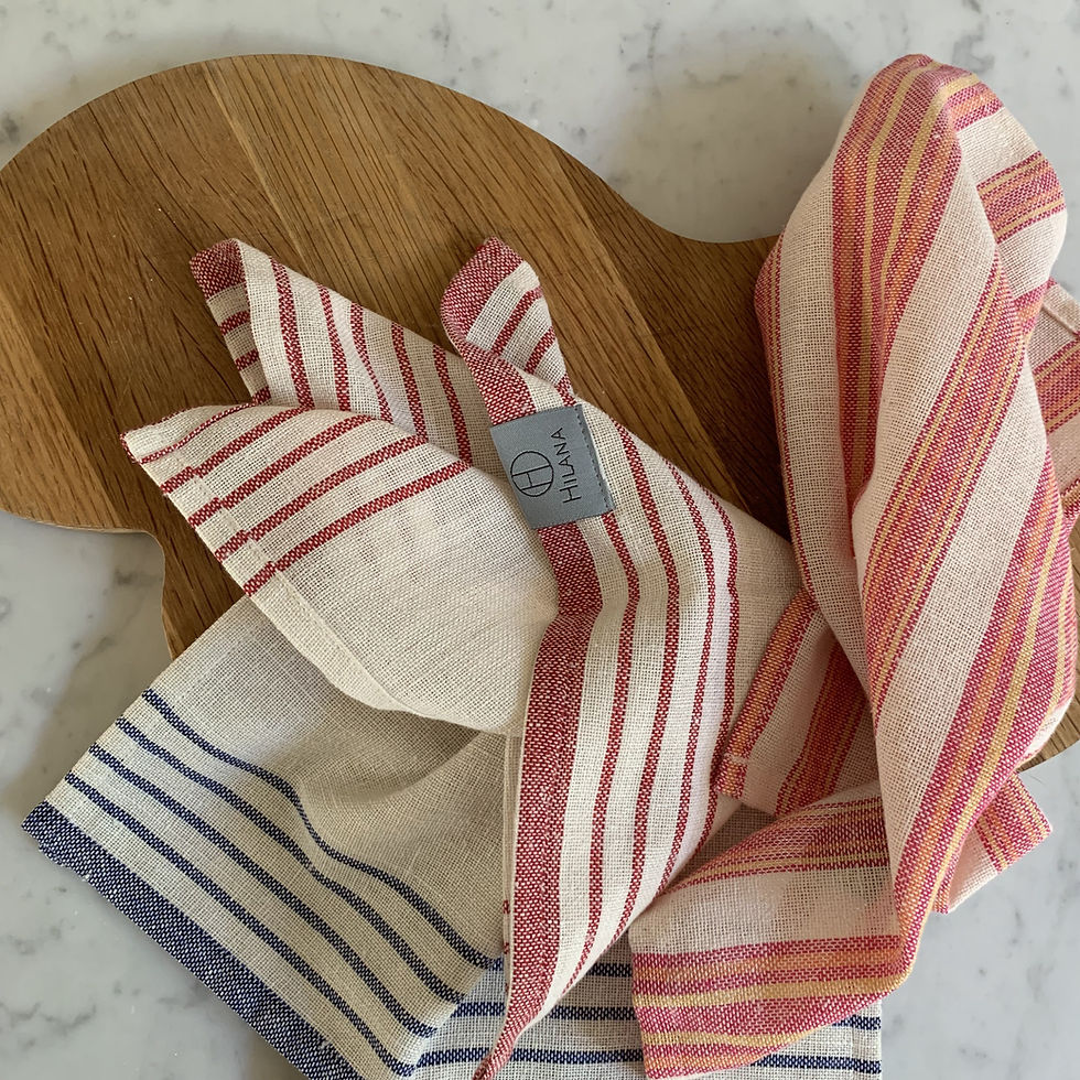 Thumbnail: Andana Striped Tablecloth Set - Magenta.