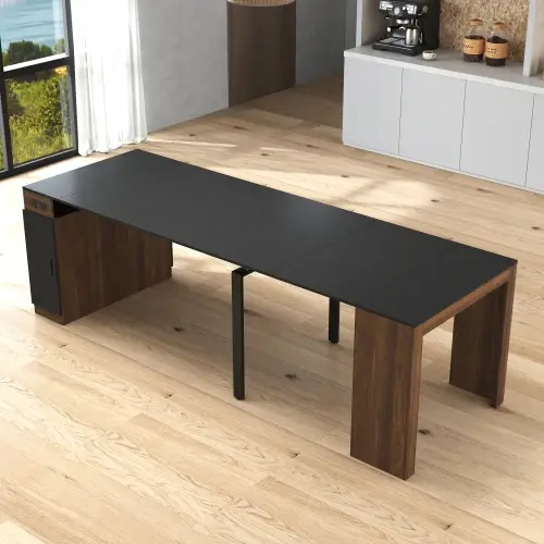 Thumbnail: Modern Multifunctional Extendable Solid Wood L-Shape Dining Table