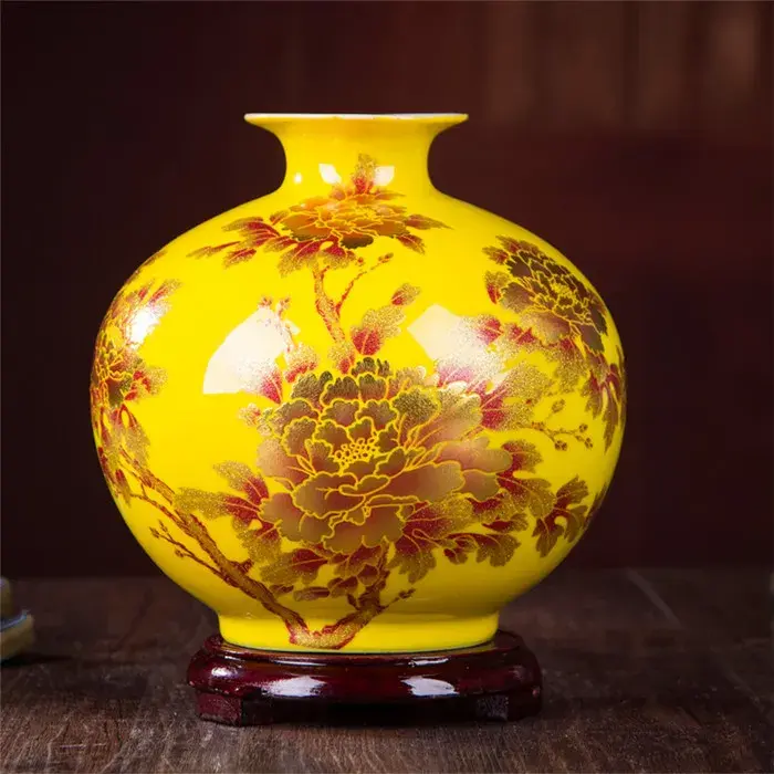 Thumbnail: New Chinese Style Vase Jingdezhen Yellow Crystal Glaze Flower Vase