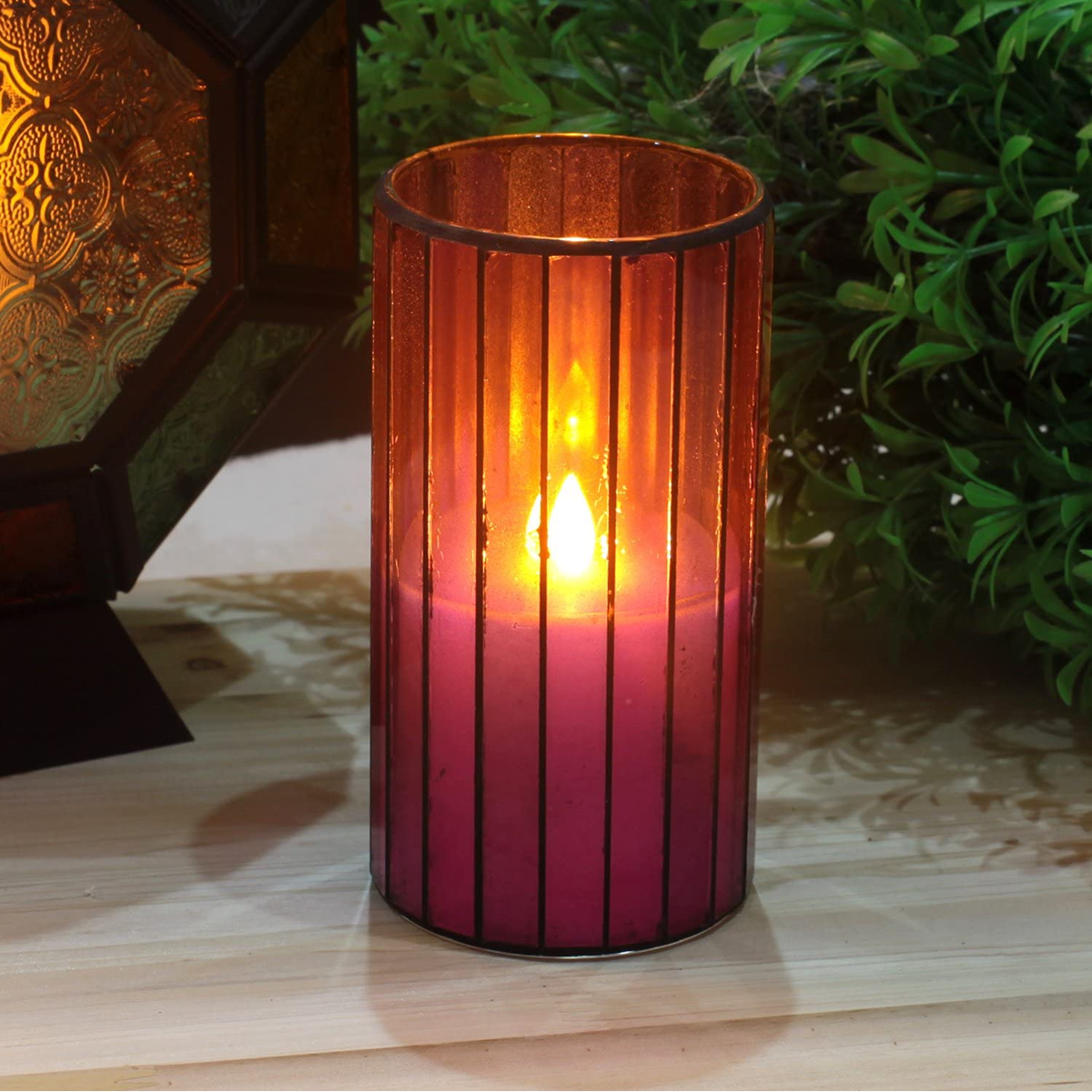 Home Impressions Amaranth vertical stripes Mosaic Plastic LED Candle