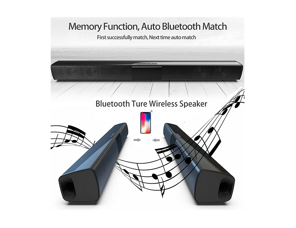 Thumbnail: 22 Inch Bluetooth TV Soundbar with Remote & 4 Built-In Subwoofers, Rechargeable,
