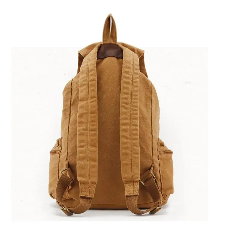 Thumbnail: Vintage Leather Military Canvas Unisex Drawstring Backpack Rucksack  Mochila