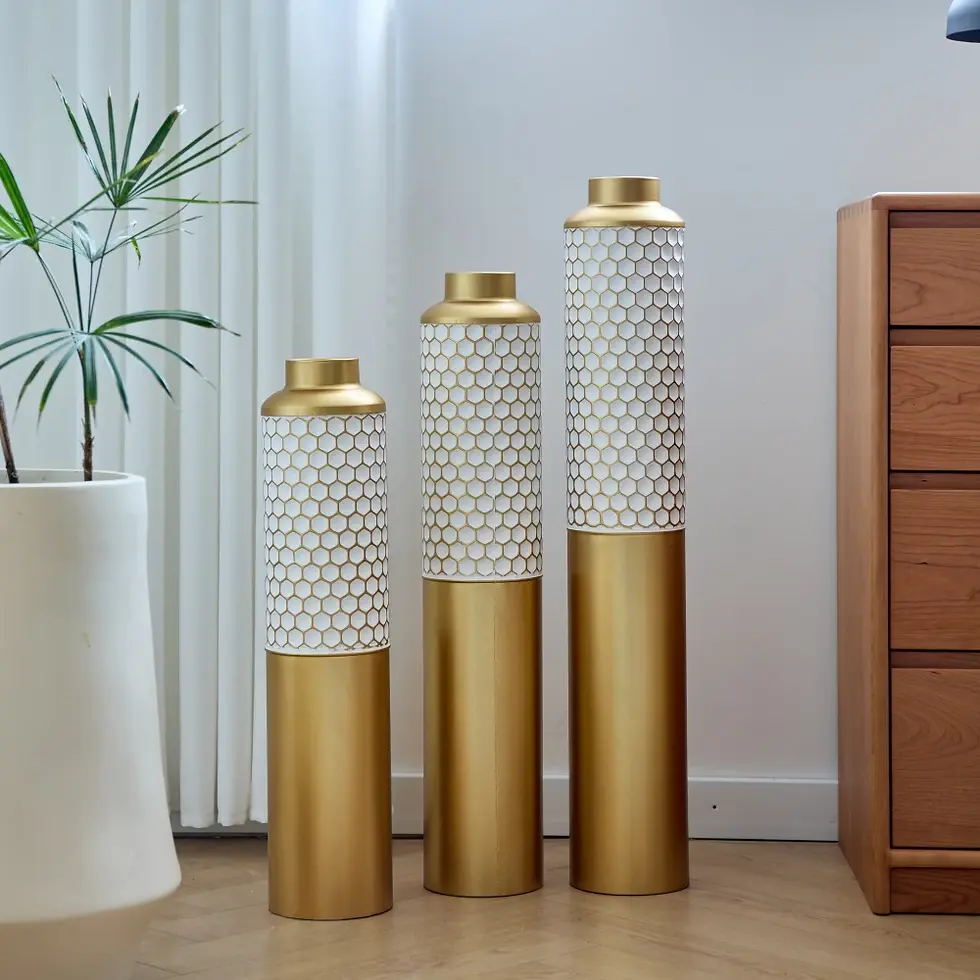 Thumbnail: Modern Style 3-Piece Home Decoration Set Glazed White Metal Vase