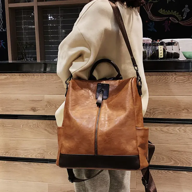 Thumbnail: Vintage Large Capacity Backpack Women Soft PU Leather
