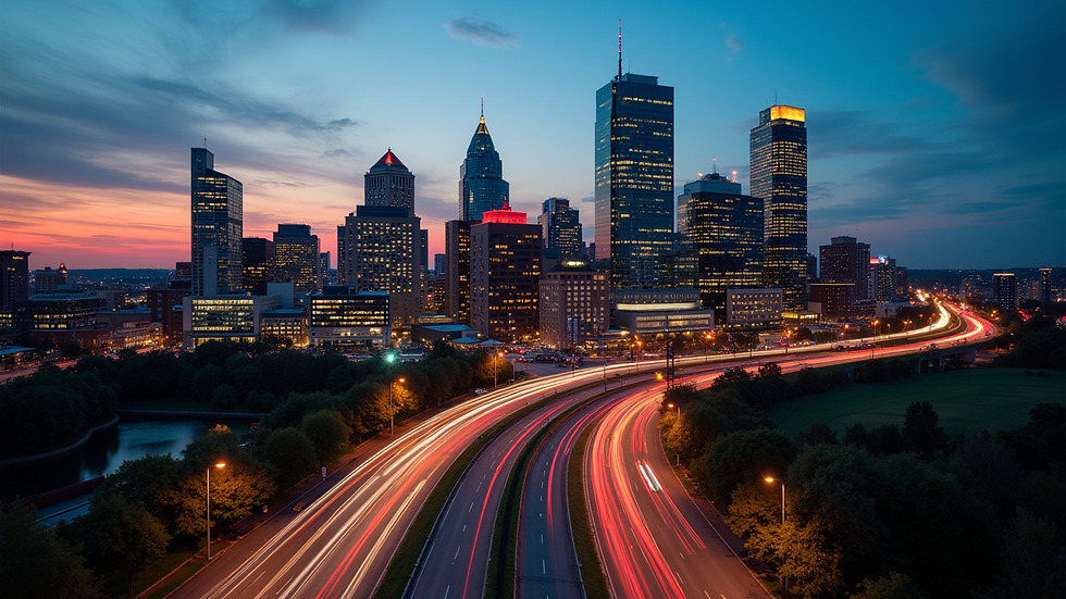 High angle view of a Nashville cityscape at dusk, symbolizing local investigative expertise