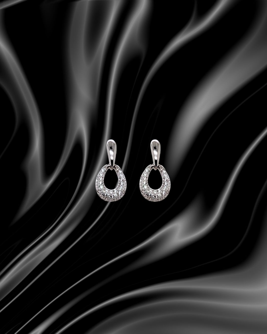 Velour Eclipse: Pave Oval Earrings in Sterling Silver