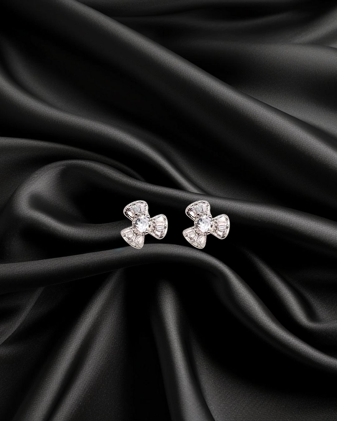 Cherie knot: Pave Bow Earrings in Sterling Silver 