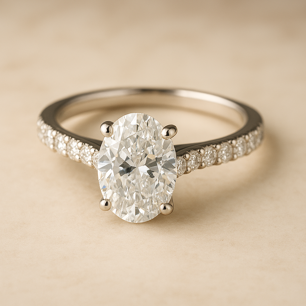 Engagement band in oval cut