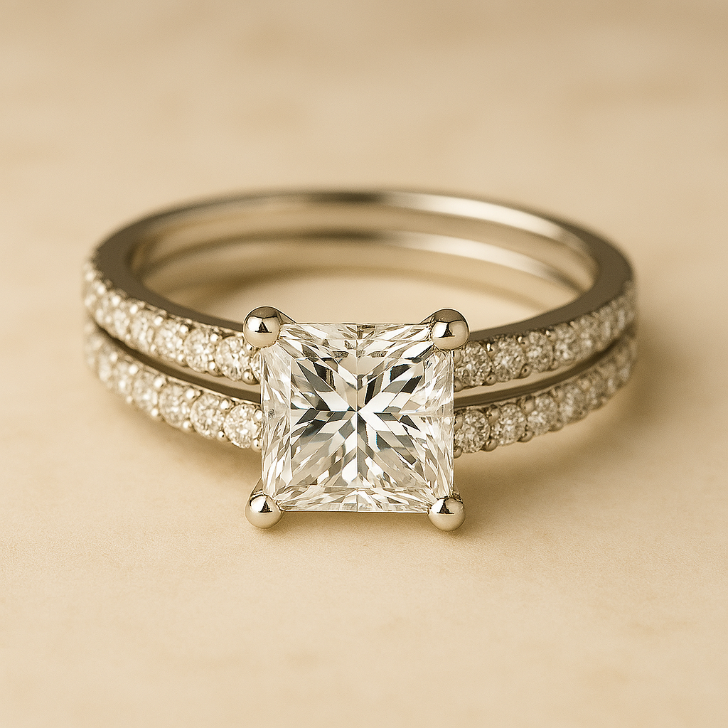 Twin ring in princess cut