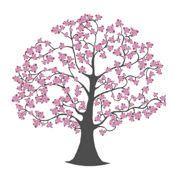 Bloom Human Services Logo. Chestnut tree with wiggly branches and pink flowers blooming.