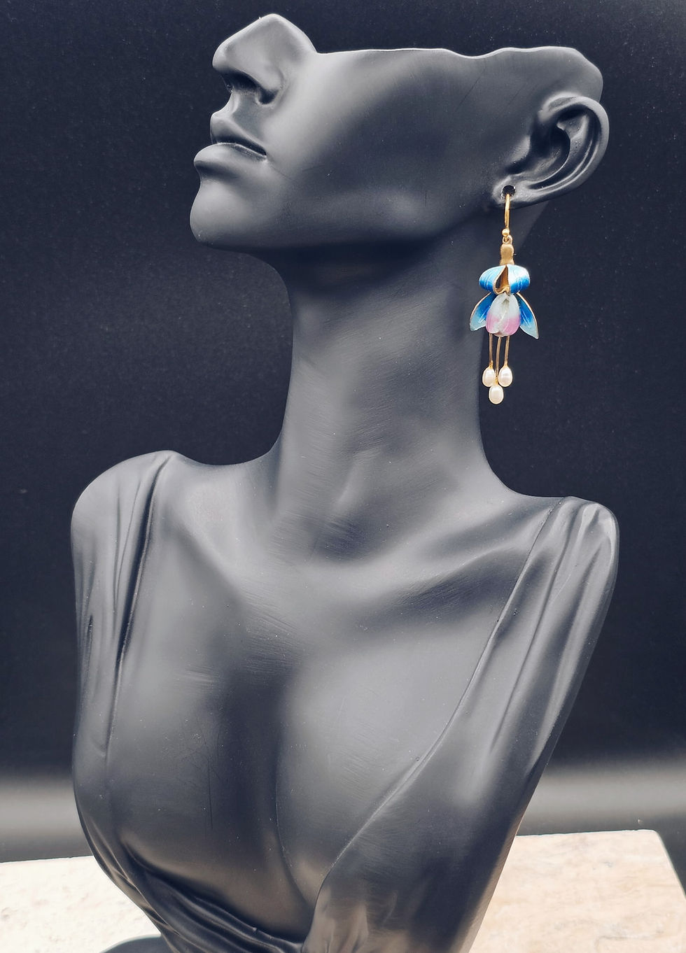 Thumbnail: Vintage Enamel & Pearl Sterling Silver Floral Earrings