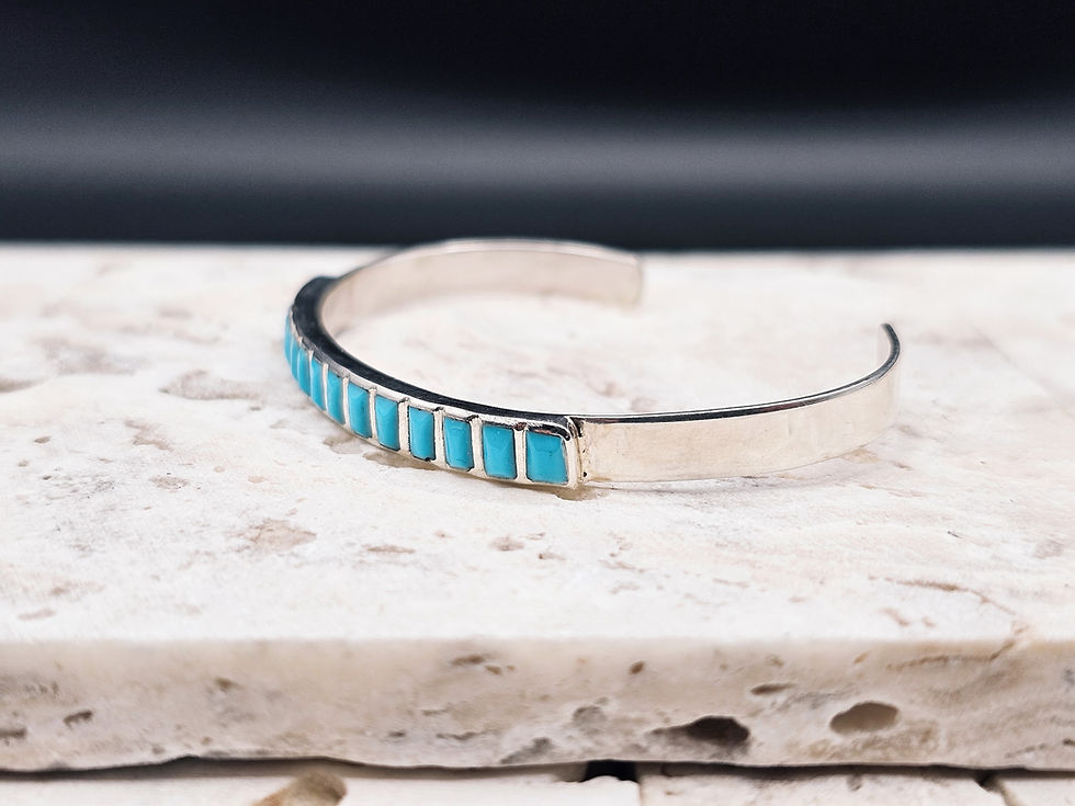 Thumbnail: Native American Slim Inlay Turquoise Cuff