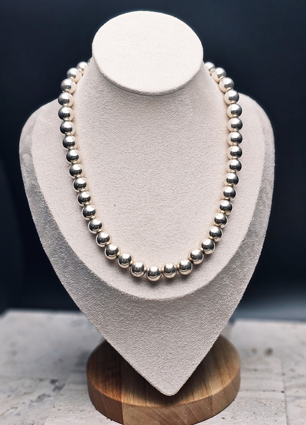 15" Sterling Silver 9mm Beaded Necklace