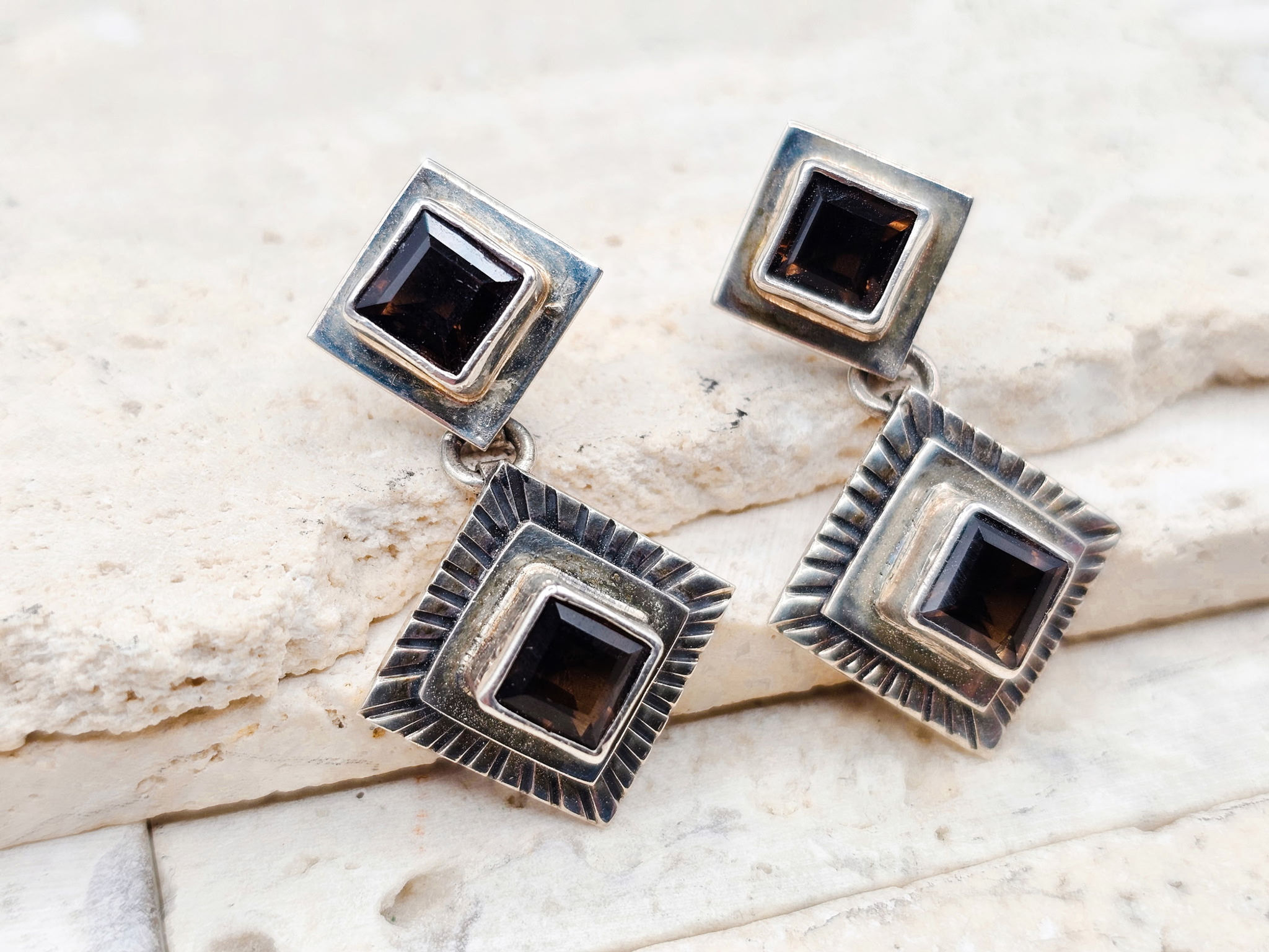 Echo of the Dreamer Sterling Smoky Quartz Dangle Earrings