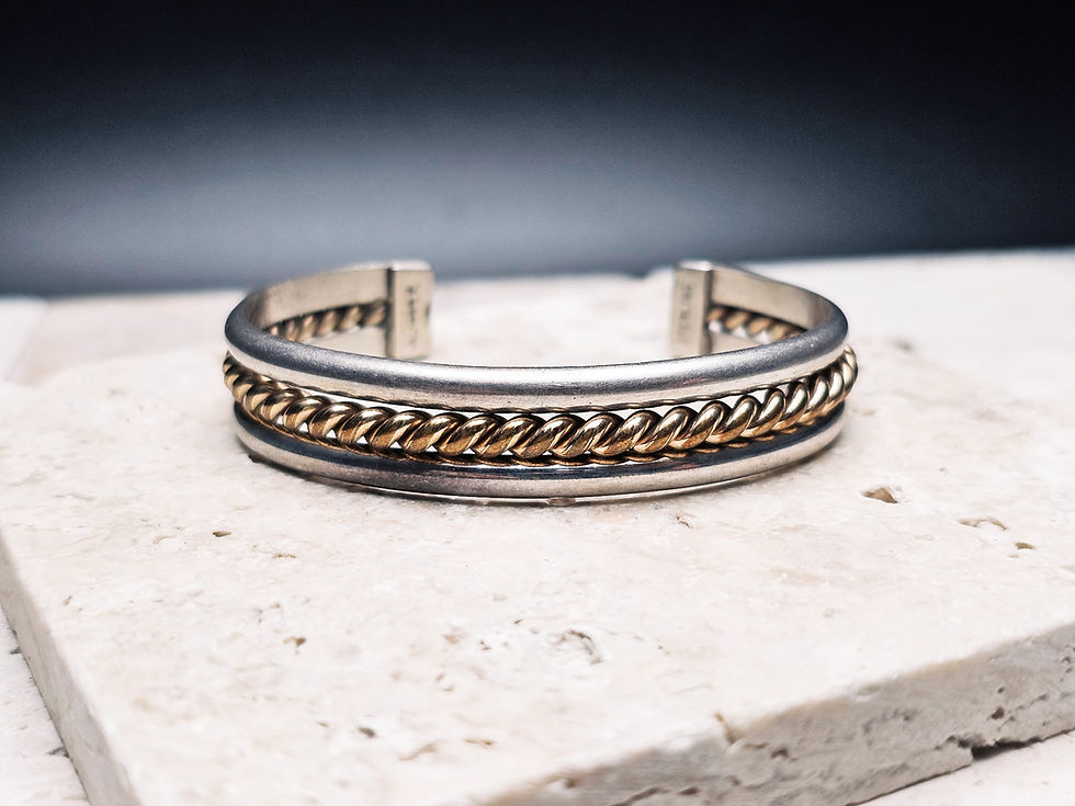 Vintage Navajo Sterling Silver & 12 K GF Cuff Bracelet