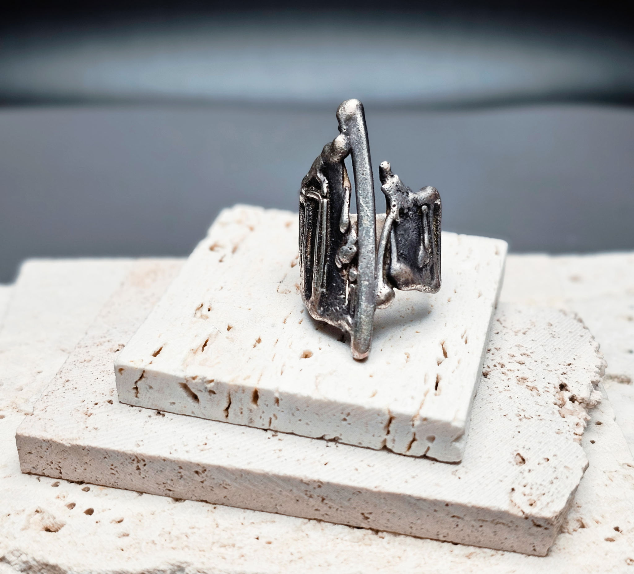 Brutalist- Modernist Silver Ring