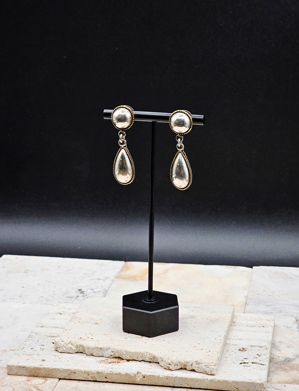 Thumbnail: Vintage Sterling Silver TAXCO Signed Teardrop Dangles with Brass Accents