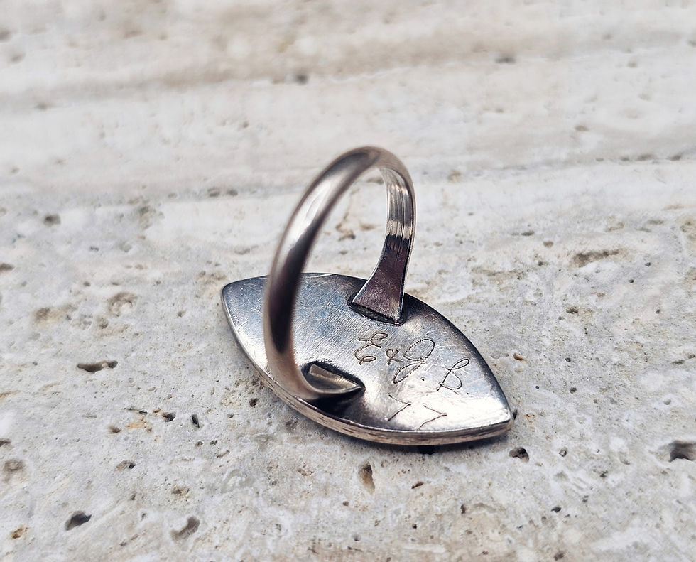 Thumbnail: Vintage E and J Bobelu Zuni Turquoise Inlay Ring -Size 6