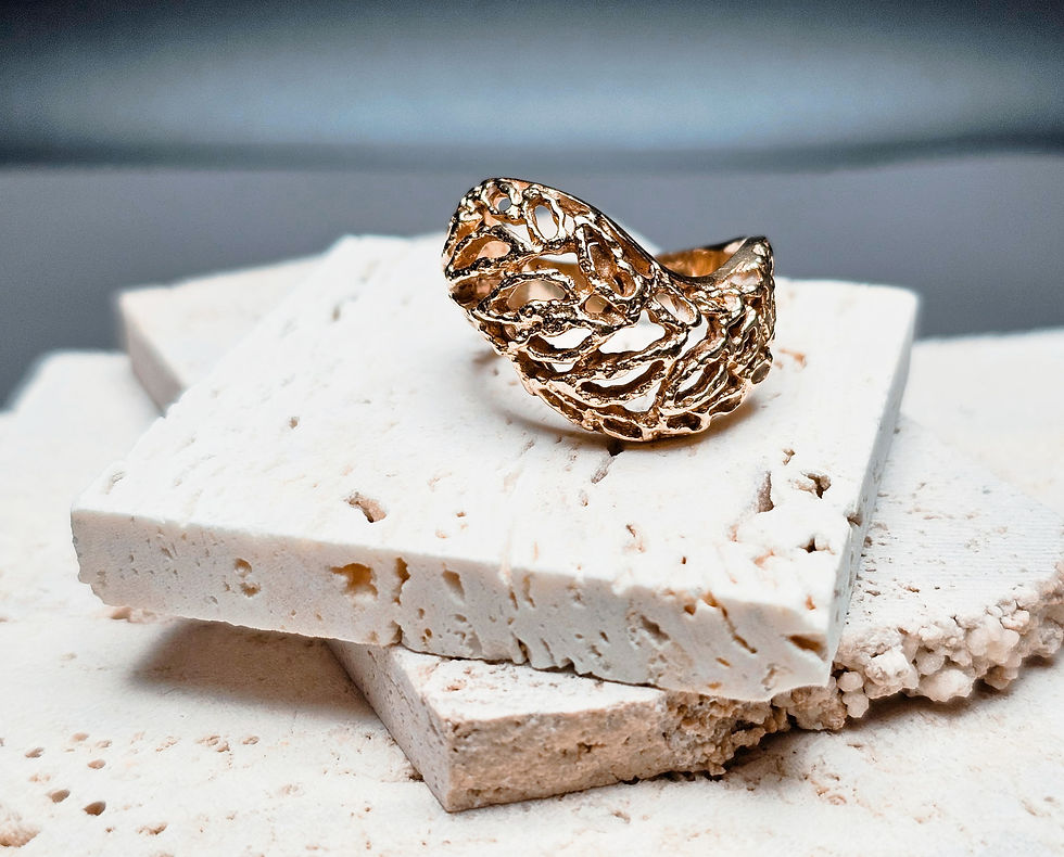 Brutalist Modernist 14K Gold ring Unique Nest pattern