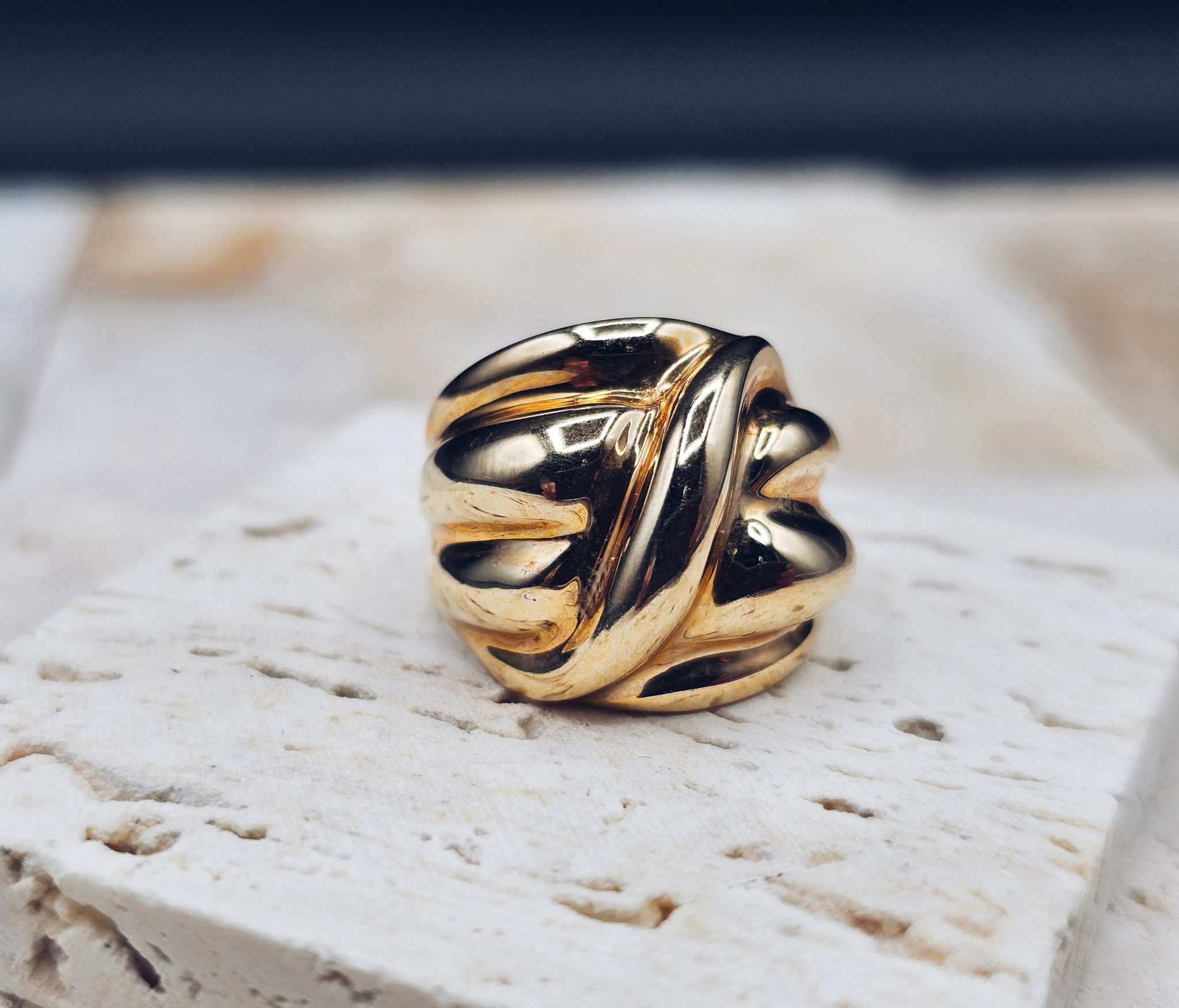 Vintage 14K Gold Puffy Dome Ring | Size 6.25 | 6.19g | Sculptural Elegance