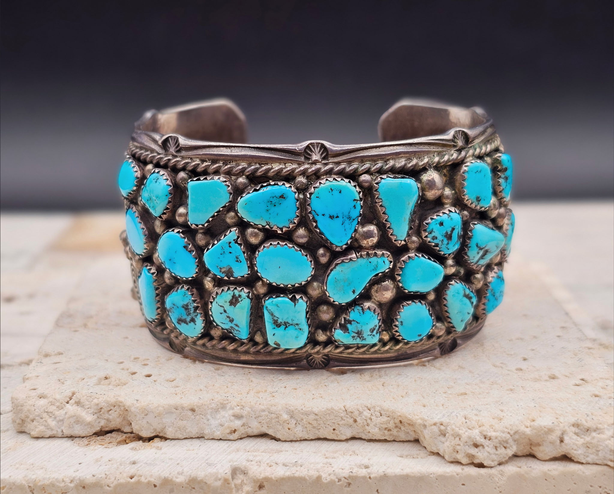 STUNNING Statement 3-Row Turquoise Sterling Silver Cuff