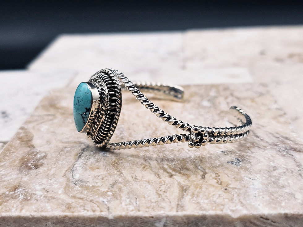 Thumbnail: Native American Turquoise Cuff with Braided Sterling Silver