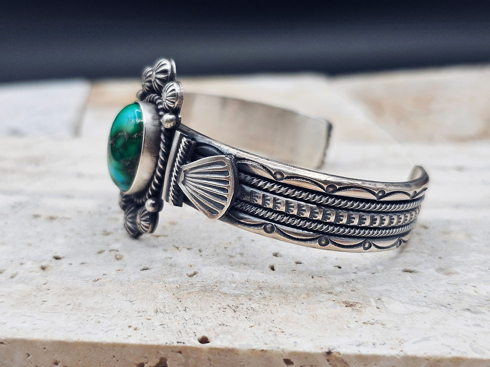 Navajo Michel Calladitto Sonora Gold Turquoise Sterling Silver Cuff Bracelet