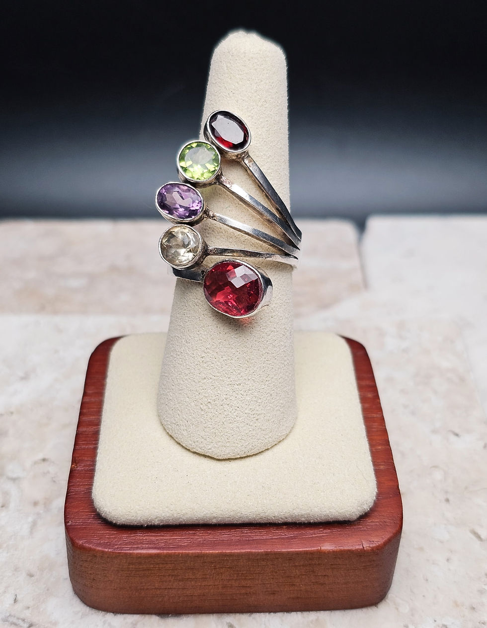 Thumbnail: Multi-Gemstone Sterling Silver Ring Size 7.5