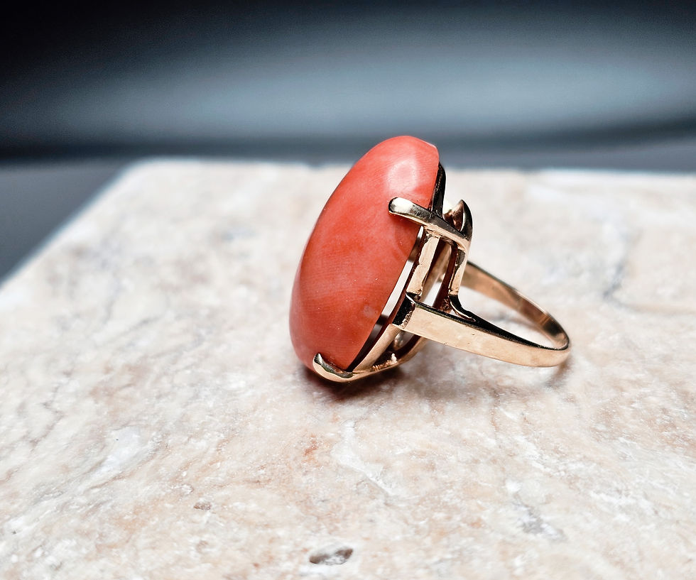 9 Carat Coral Cocktail Ring 14K Yellow Gold