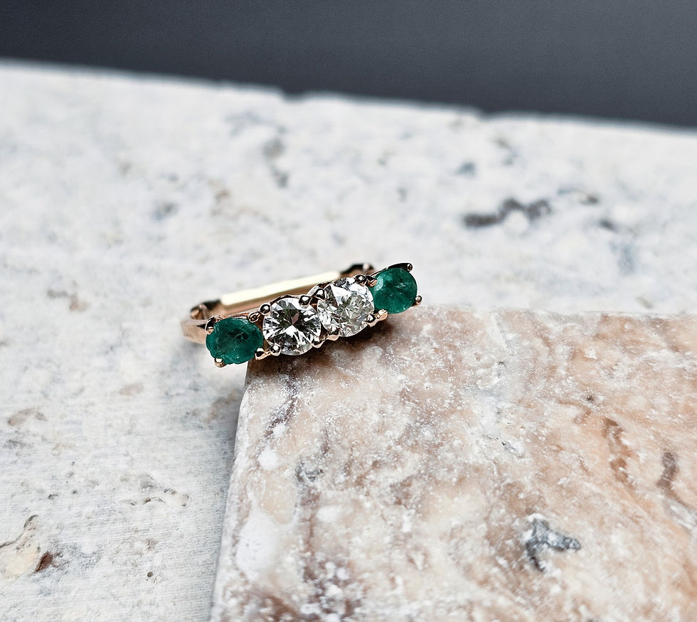 Thumbnail: Stunning Vintage Diamond and Emerald Engagement Ring 14k yellow Gold