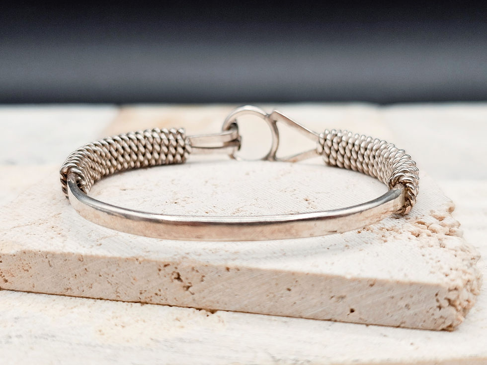 Thumbnail: TAXCO Sterling Silver Rope Braid Hook Clasp Bracelet