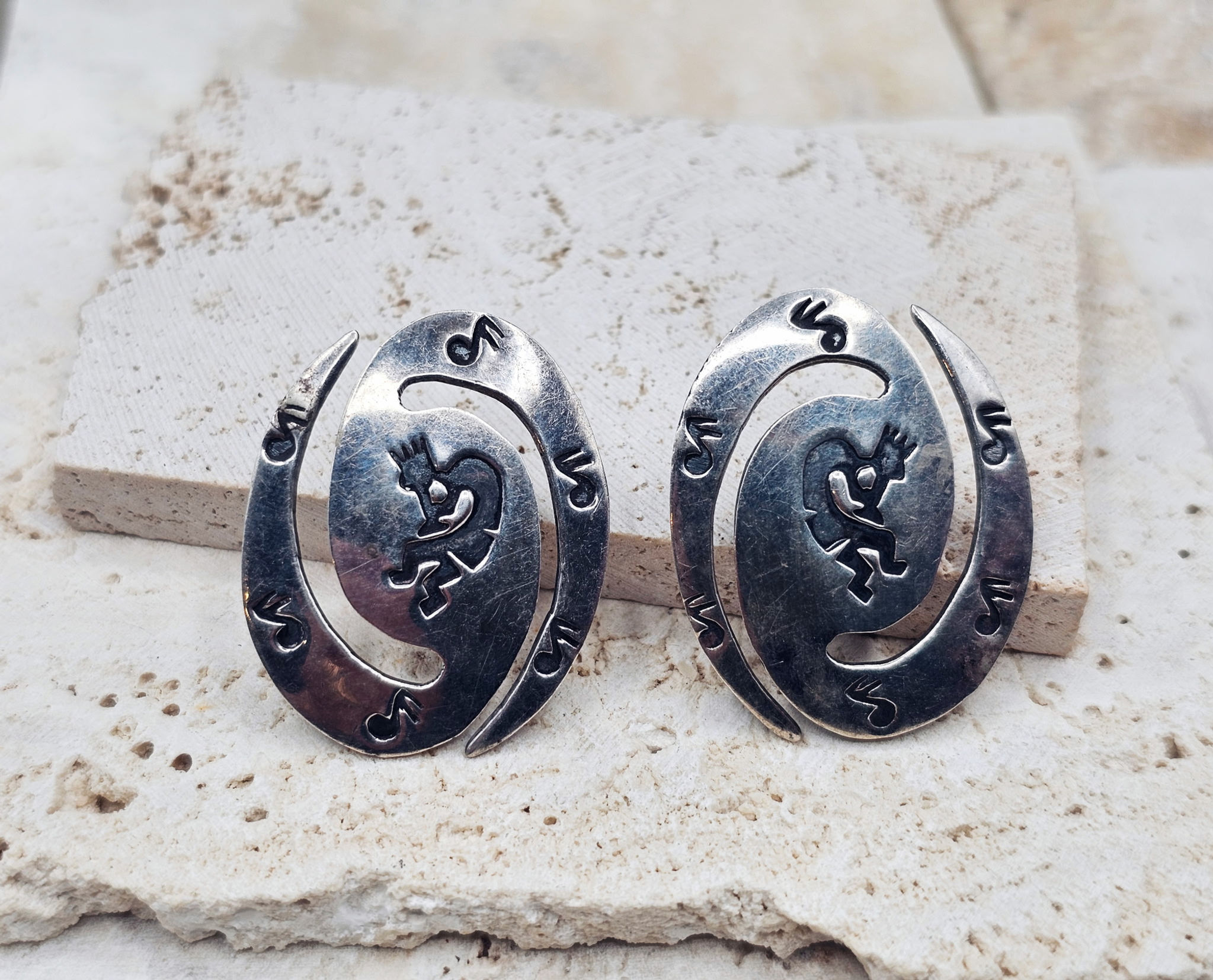 Navajo Sterling Silver Kokopelli Earrings by Herbert Cayatineto