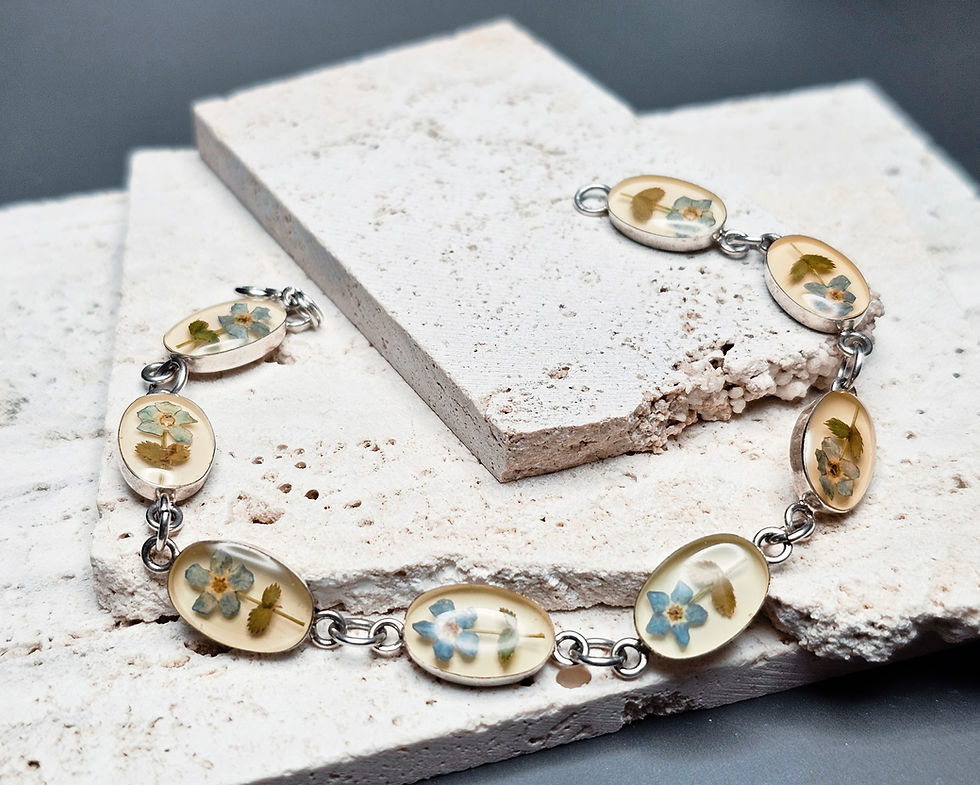 Thumbnail: Floral Resin and Sterling Silver Link Bracelet