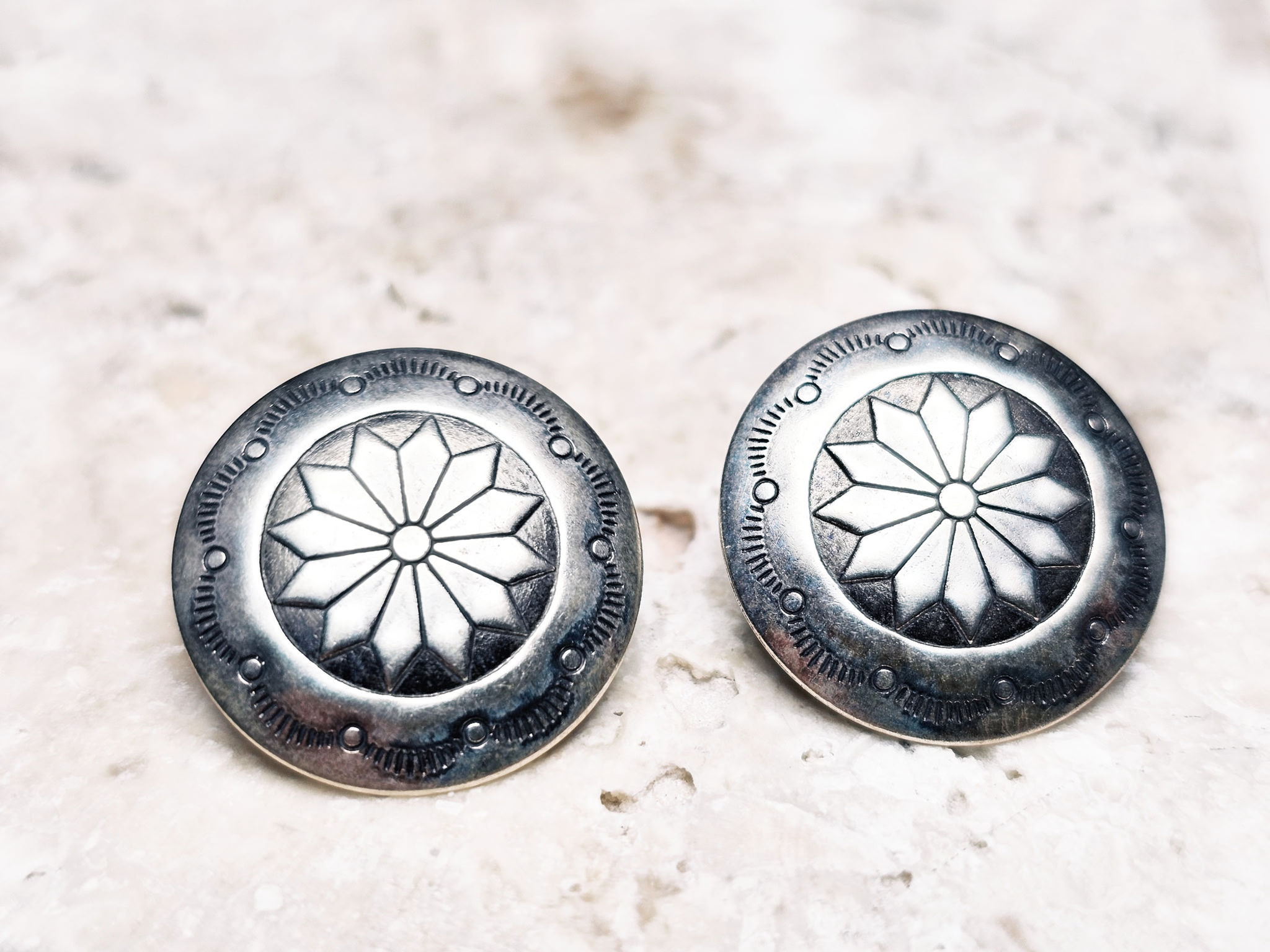 Stamped Sterling Silver Concho Style Earrings