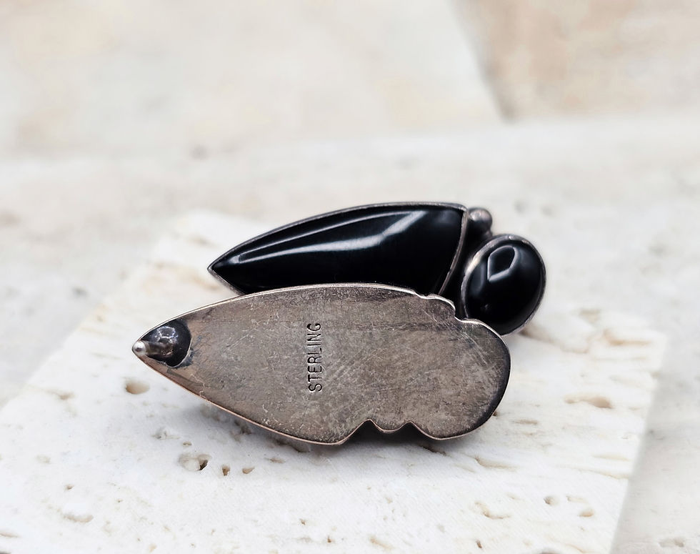 Thumbnail: Vintage Black Onyx Sterling Silver Geometric Earrings
