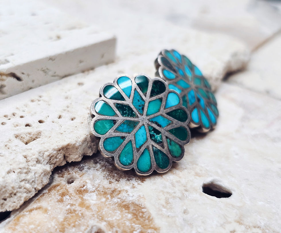Turquoise inlay Zuni vintage Earrings