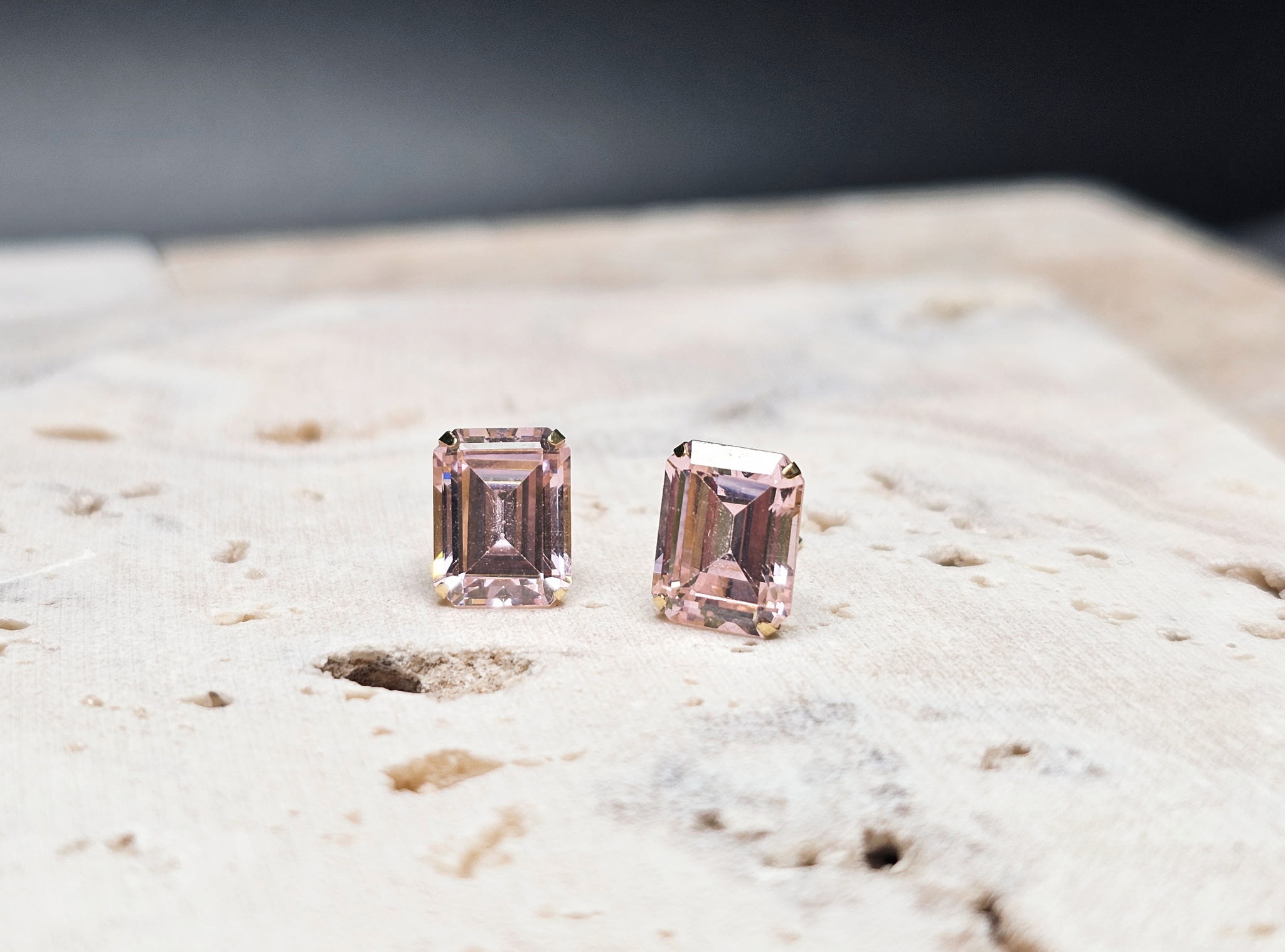 2.4 Carat Emerald cut Pink Tourmaline Earrings in 14K Gold
