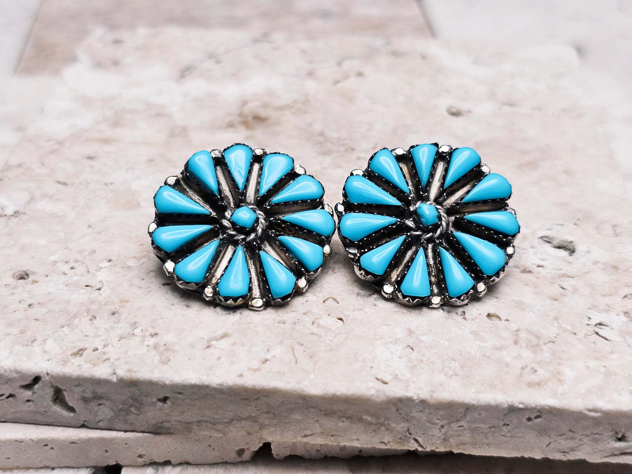 Zuni Petit Point Turquoise in Sterling Silver Earrings