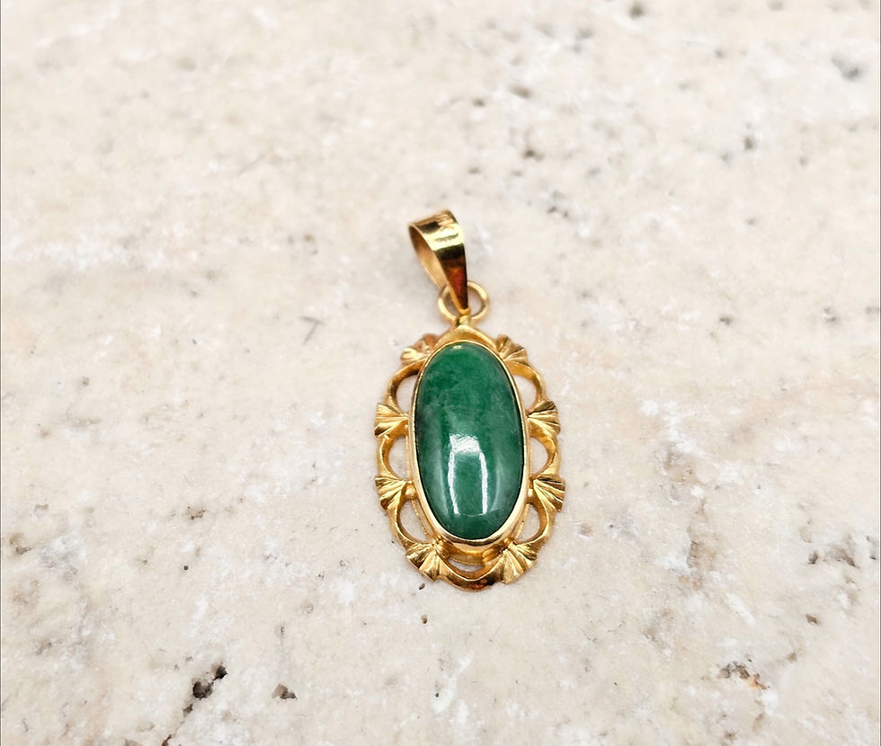 Thumbnail: Stunning Vintage 18K Yellow Gold & Green Jade Pendant, Earrings Set