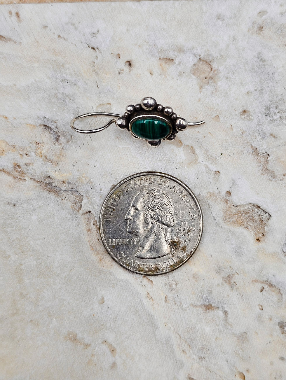 Thumbnail: Sterling Silver Green Malachite Hook Dangle Earrings