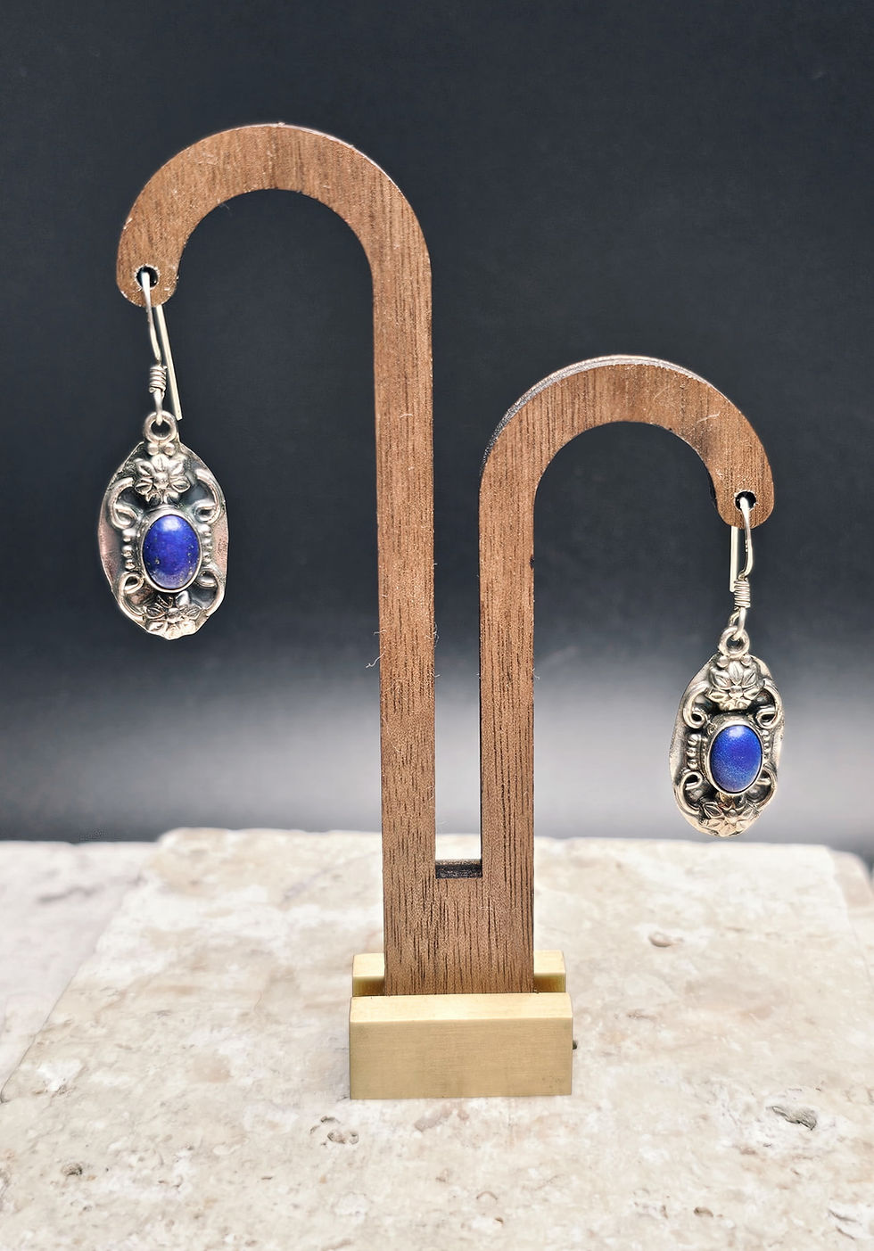 Thumbnail: Vintage Sterling Silver Lapis Lazuli Earrings