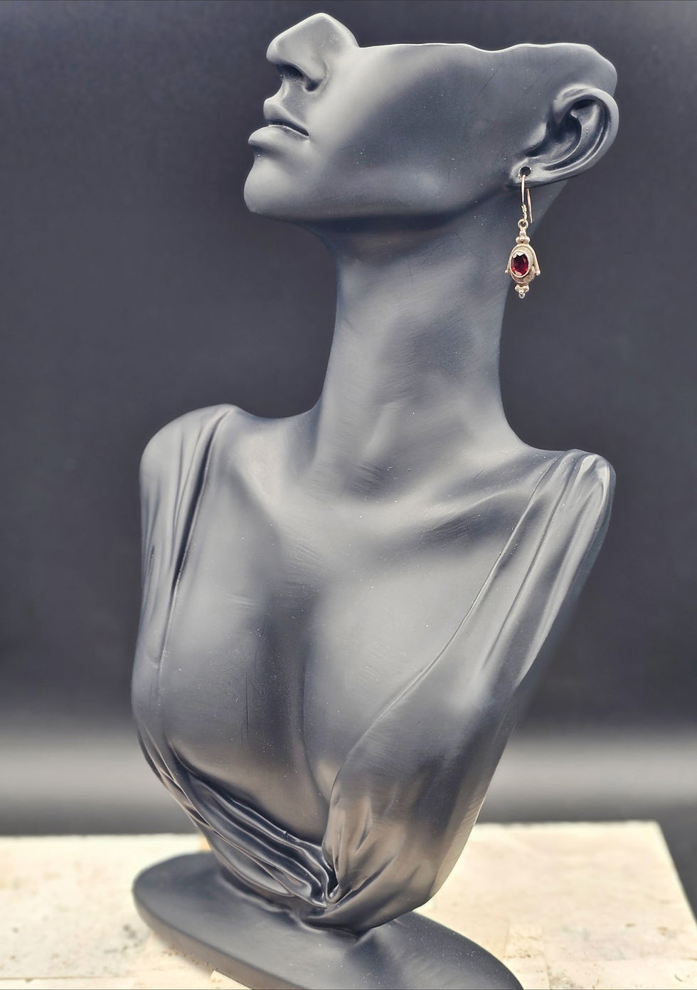 Thumbnail: Vintage Sterling Silver Garnet Dangle Earrings - Boho Chic