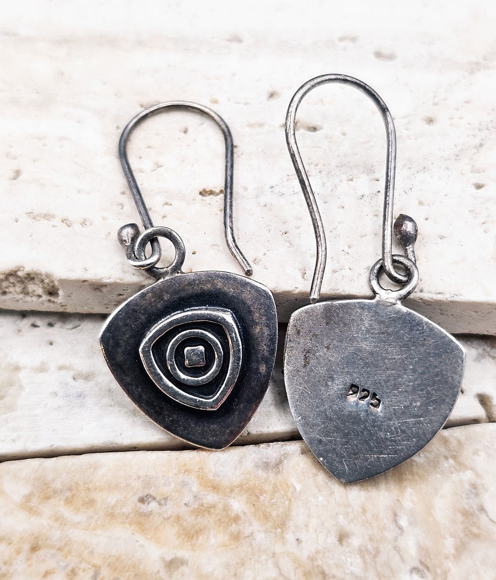 Sterling Silver Geometric Dangle Earrings – Oxidized Finish, Artisan Design