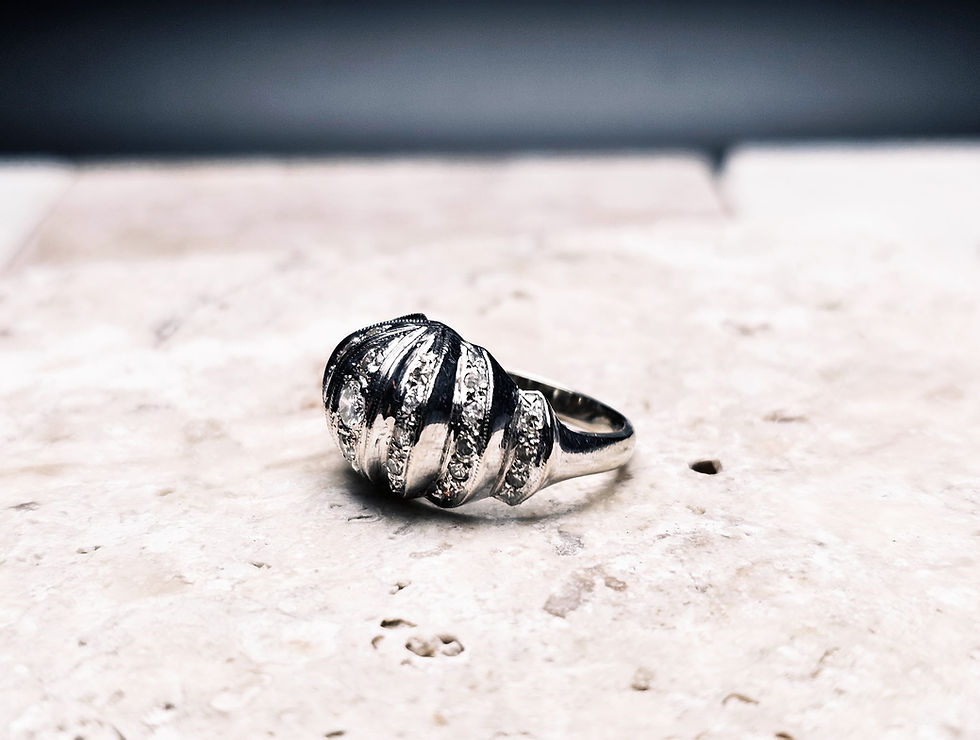 Thumbnail: 14K White Gold Dome Diamond Vintage Statement Ring