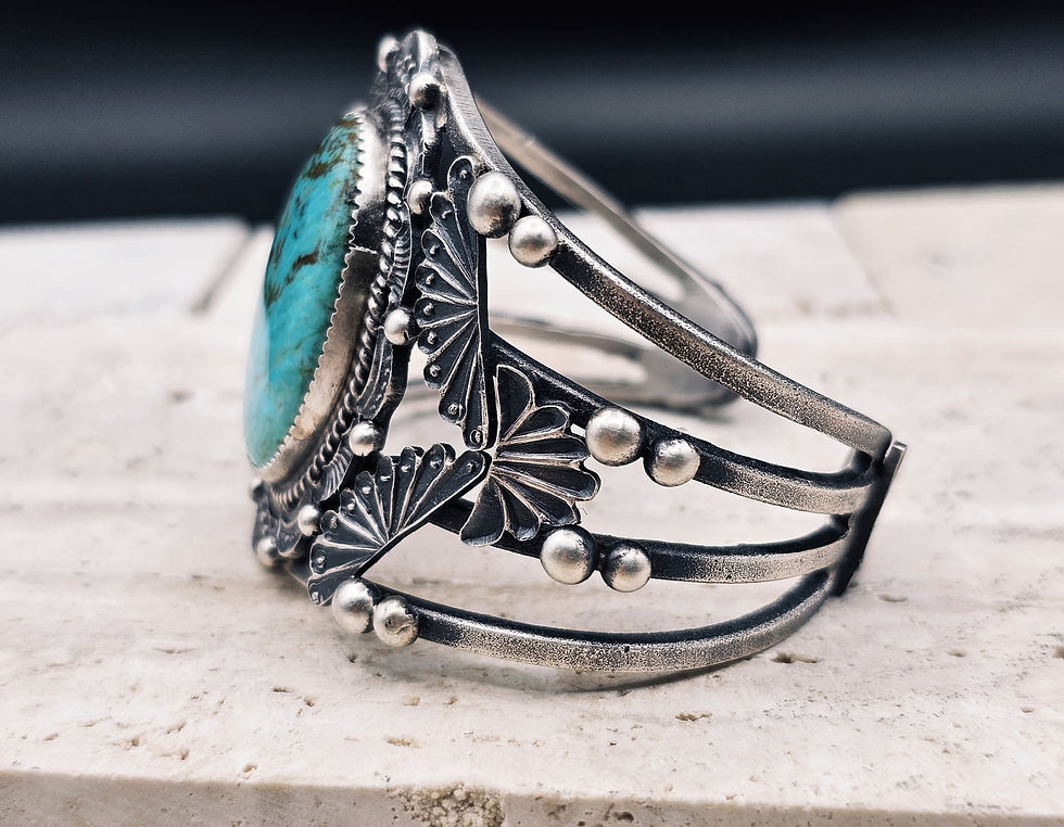 Thumbnail: Billah Kingman Turquoise Navajo Sterling Silver Statement Cuff Bracelet