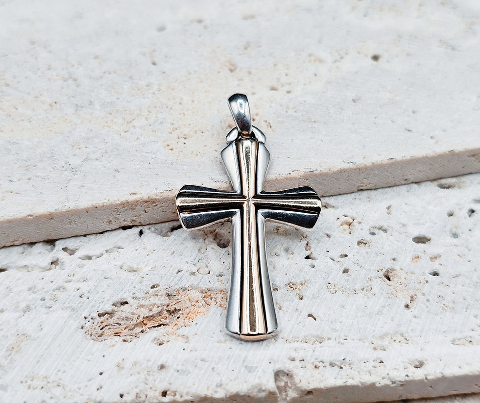 Vintage / Retired James Avery Fluted 14K Gold and Sterling Cross Pendant